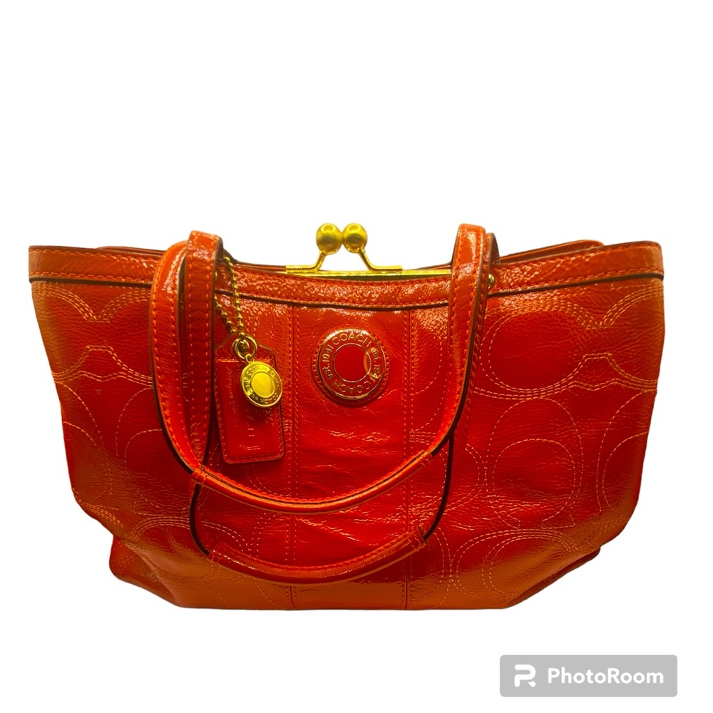 Rare Coach Patent embossed leather kisslock carryall purse lock